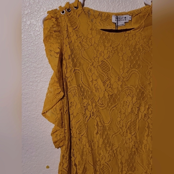 Molly Bracken Yellow Lace Sleeveless Ruffle Mini Dress Size Small - Picture 2 of 11